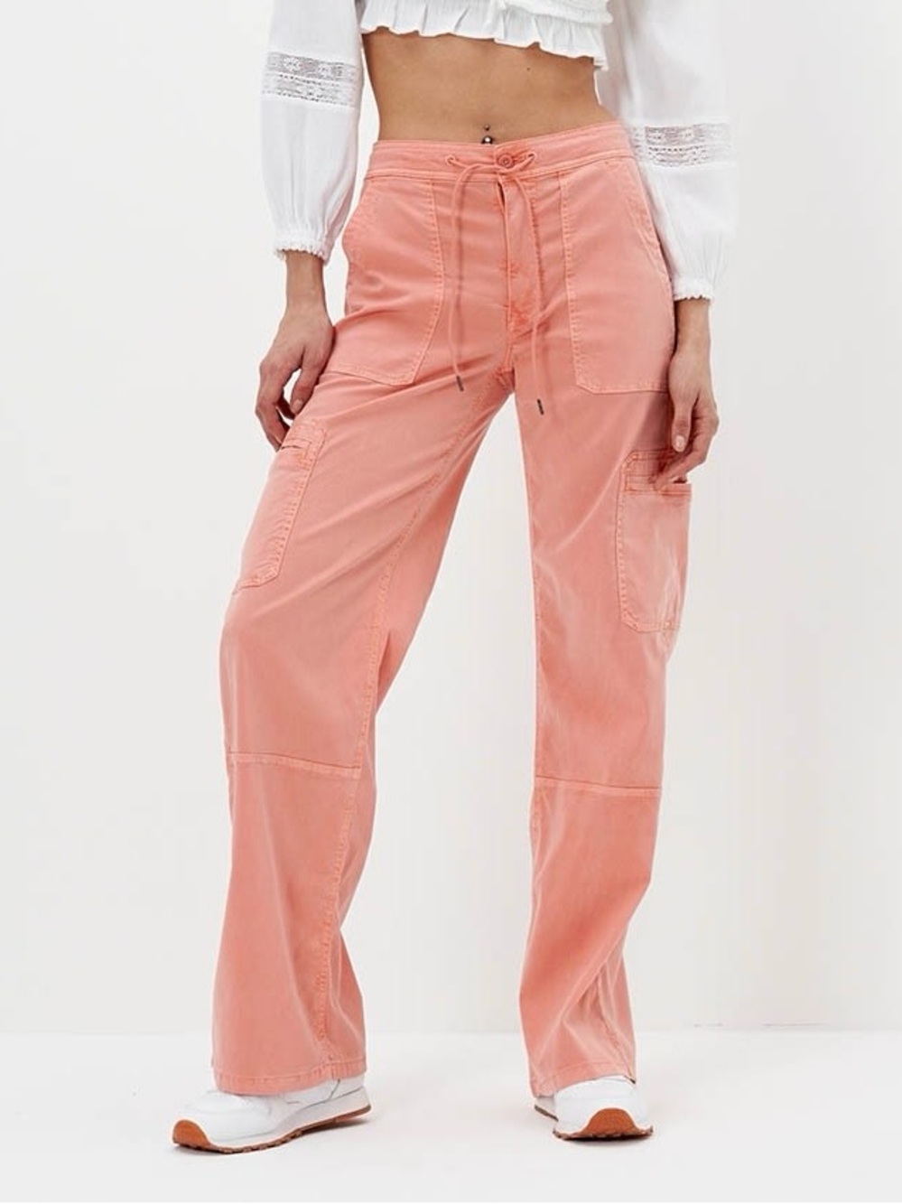 AE Dreamy Drape Stretch Cargo Super-High-Waisted Wide-Leg Pant Size 4 Coral